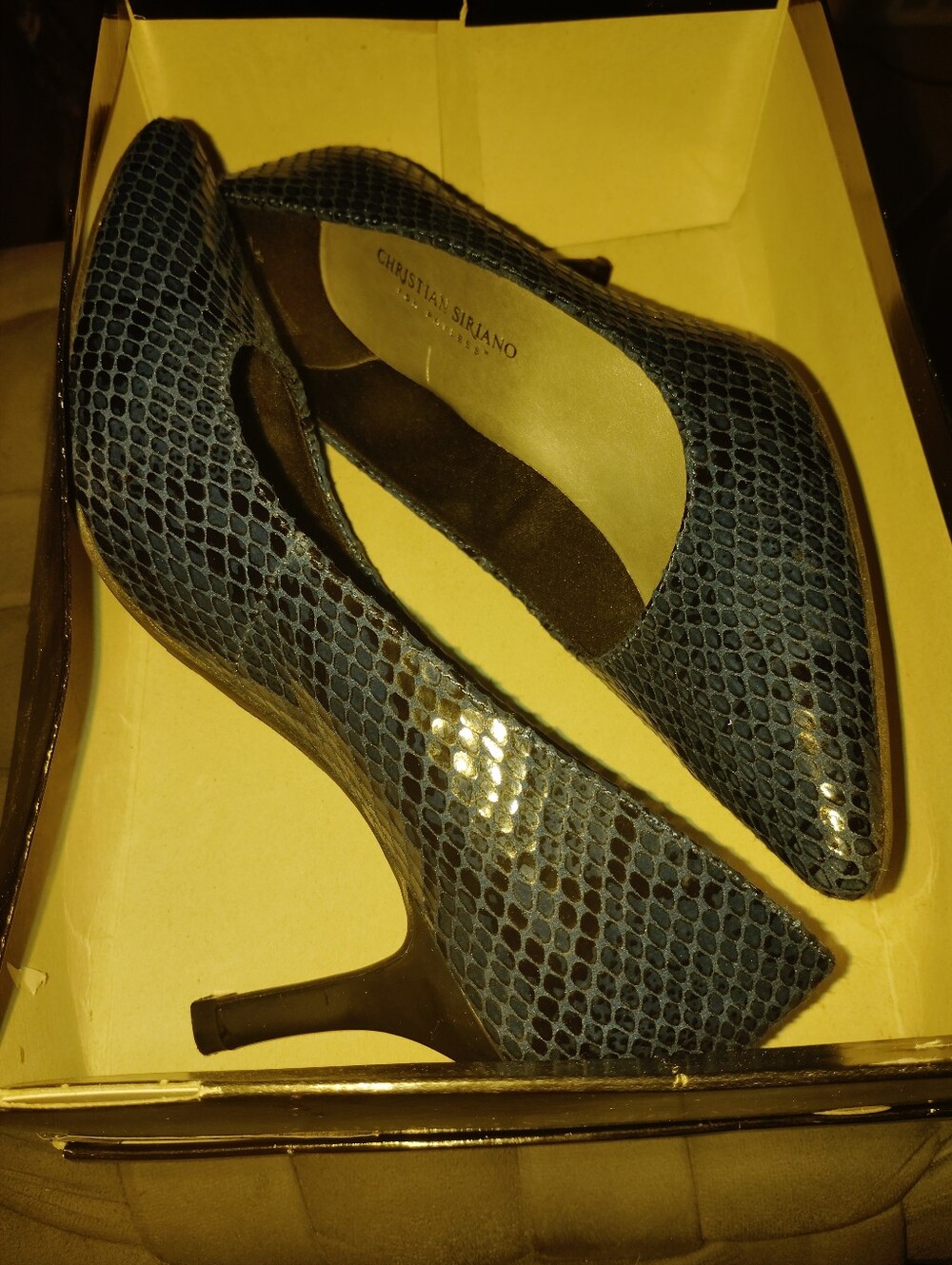 Christian Siriano Navy Snakeskin Pointed-Toe Pumps 8W